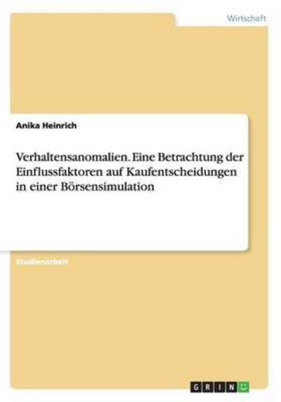 Cover for Heinrich · Verhaltensanomalien. Eine Betr (Book)