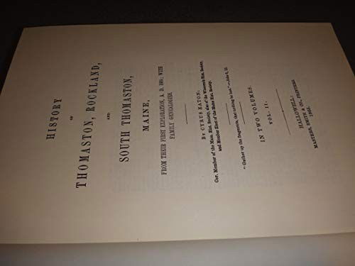 Cover for Cyrus Eaton · History of Thomaston, Rockland, and South Thomaston, Maine, from Their First Exploration, 1605; Vol. 2 (Hardcover Book) (2001)