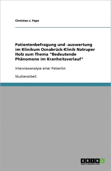 Cover for Pape · Patientenbefragung und -auswertung (Book) [German edition] (2007)