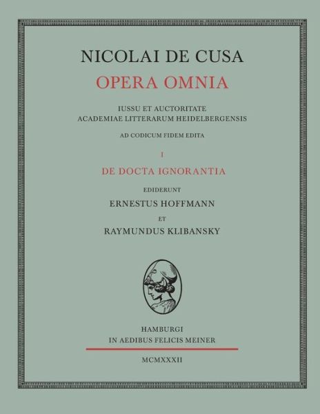 Cover for Nikolaus Von Kues · Nicolai De Cusa Opera Omnia. Volumen I. (Paperback Book) [German edition] (1932)