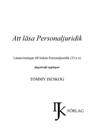 Cover for Tommy Iseskog · Att läsa Personaljuridik : läsanvisningar till boken Personaljuridik (Spiral Book) (2020)