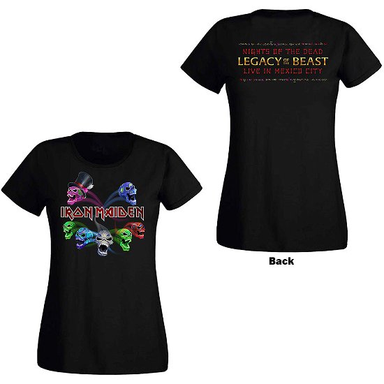 Iron Maiden Ladies T-Shirt: Legacy of the Beast Live Album Skulls (Back Print) - Iron Maiden - Marchandise -  - 5056368647321 - 