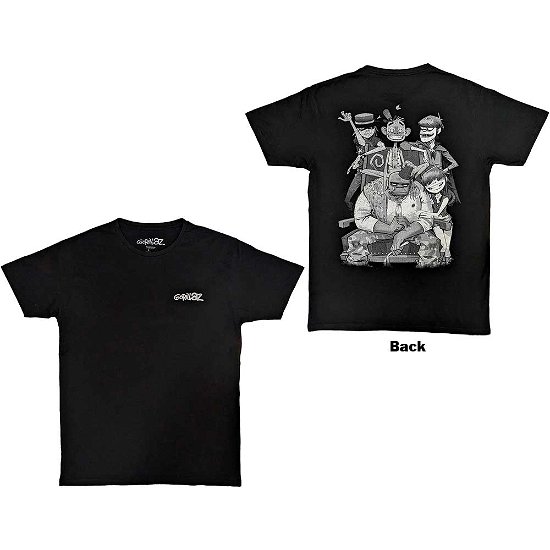 Gorillaz Unisex T-Shirt: Pocket Spray - George Group (Back Print) - Gorillaz - Merchandise -  - 5056737246322 - 