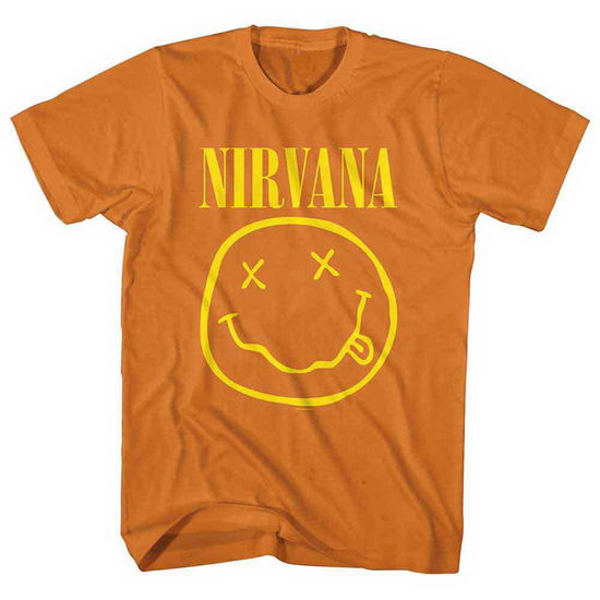 Nirvana Kids T-Shirt: Yellow Happy Face (Orange) (9-10 Years) - Nirvana - Produtos - - 5056737262322 - 28 de junho de 2024