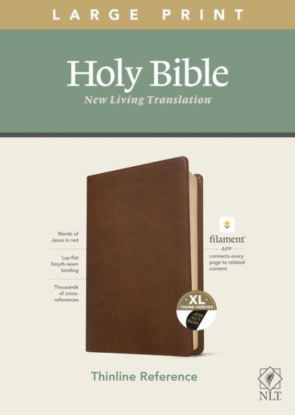 NLT Large Print Thinline Reference Bible, Filament Enabled Edition (Red Letter, LeatherLike, Rustic Brown, Indexed) - Tyndale - Książki - Tyndale House Publishers - 9781496445322 - 8 września 2020