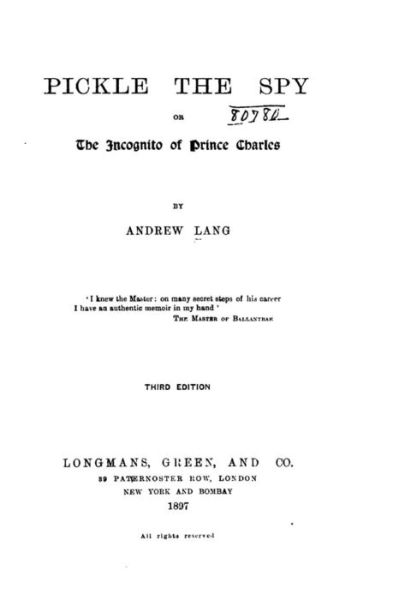 Cover for Andrew Lang · Pickle the Spy, Or, The Incognito of Prince Charles (Paperback Book) (2016)