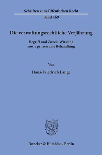 Cover for Lange · Die verwaltungsrechtliche Verjähr (Book) (1984)
