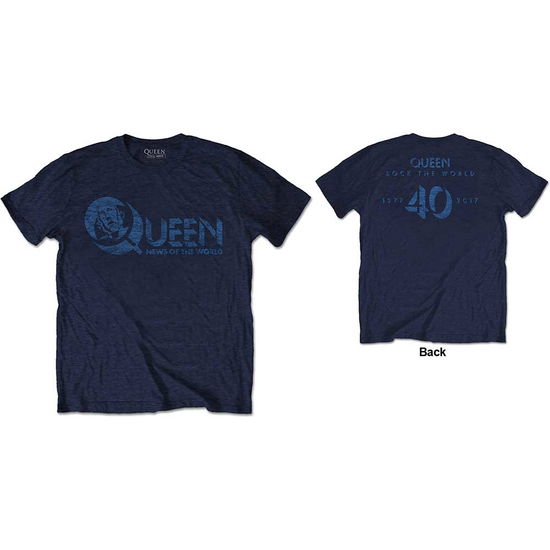 Cover for Queen · Queen Unisex T-Shirt: News of the World 40th Vintage Logo (Navy Blue) (Back Print) (T-shirt) [size XL] [Blue - Unisex edition] (2017)