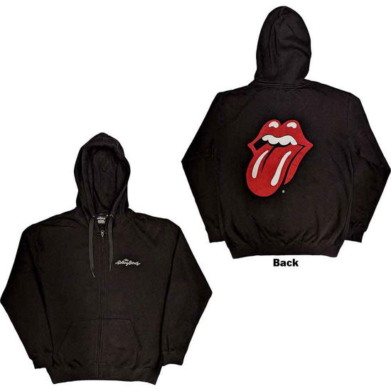 The Rolling Stones Unisex Zipped Hoodie: Logo & Tongue (Black) (Back Print) - The Rolling Stones - Merchandise -  - 5056561065328 - 11. November 2024