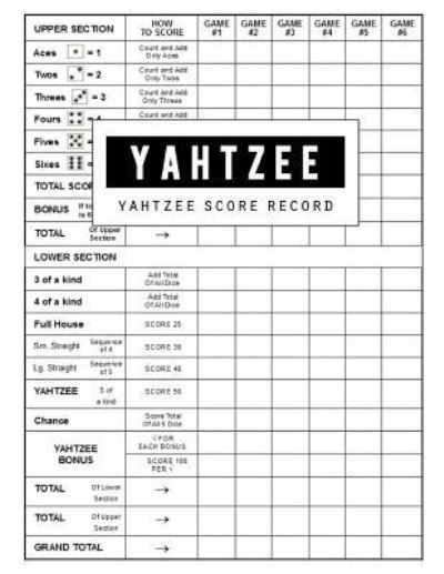 Yahtzee Score Record - Bg Publishing - Kirjat - Createspace Independent Publishing Platf - 9781723411328 - lauantai 21. heinäkuuta 2018