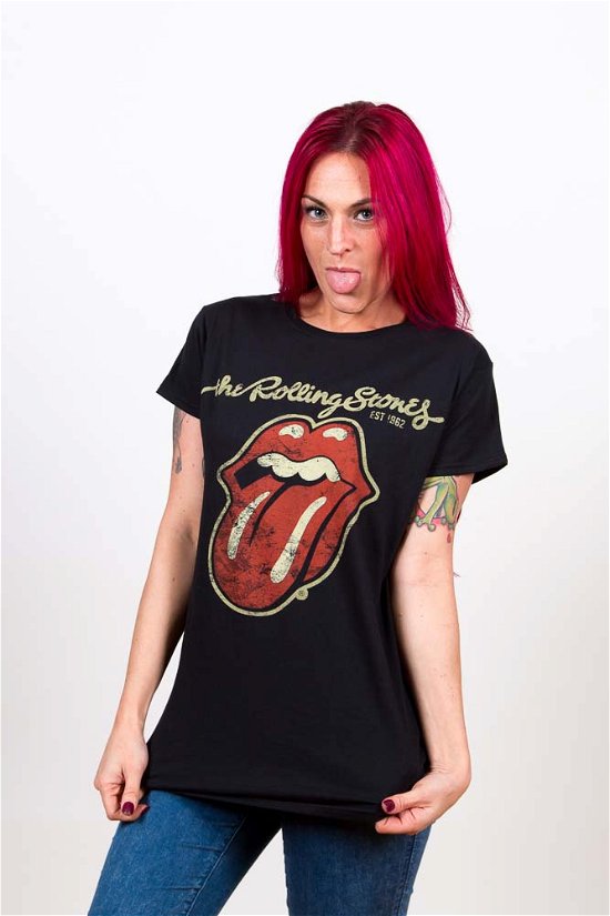 The Rolling Stones Ladies T-Shirt: Plastered Tongue - The Rolling Stones - Merchandise - ROCK OFF - 5055295353329 - 