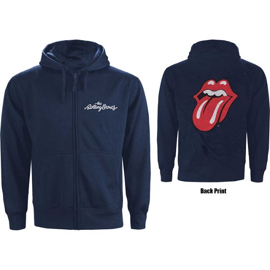 Cover for The Rolling Stones · The Rolling Stones Unisex Zipped Hoodie: Classic Tongue (Back Print) (Hoodie) [size S] [Blue - Unisex edition]