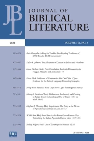 Cover for Susan E. Hylen · Journal of Biblical Literature 141.3 (Book) (2022)