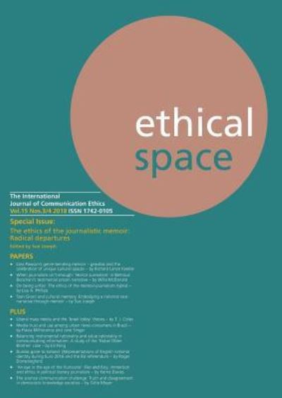 Cover for Sue Joseph · Ethical Space Vol.15 Issue 3/4 (Paperback Book) (2018)