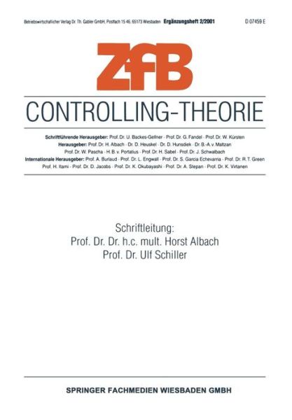 Controlling-Theorie - Zfb Special Issue - Horst Albach - Kirjat - Gabler Verlag - 9783409118330 - perjantai 27. heinäkuuta 2001