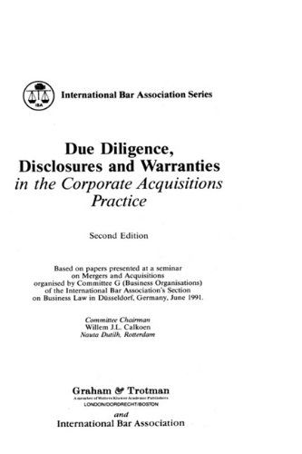 Robert Jillson · Due Diligence, Disclosures and Warranties in the Corporate Acquisitions Practice (Hardcover Book) [2 New edition] (1992)