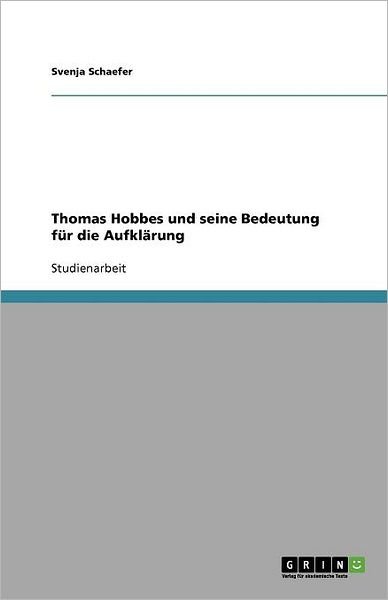 Cover for Schaefer · Thomas Hobbes und seine Bedeut (Book)