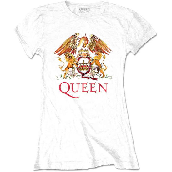 Cover for Queen · Queen Ladies T-Shirt: Classic Crest (White) (T-shirt) [size L] [White - Ladies edition] (2019)