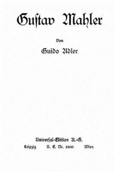 Cover for Guido Adler · Gustav Mahler (Paperback Bog) (2016)