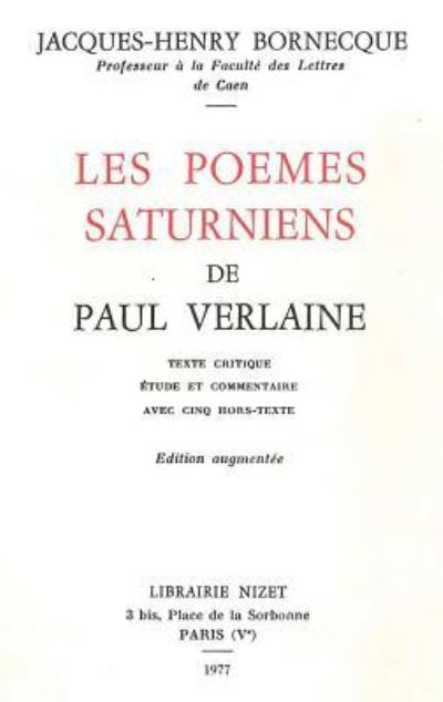 Cover for Paul Verlaine · Poemes Saturniens de Paul Verlaine (Book) (1952)