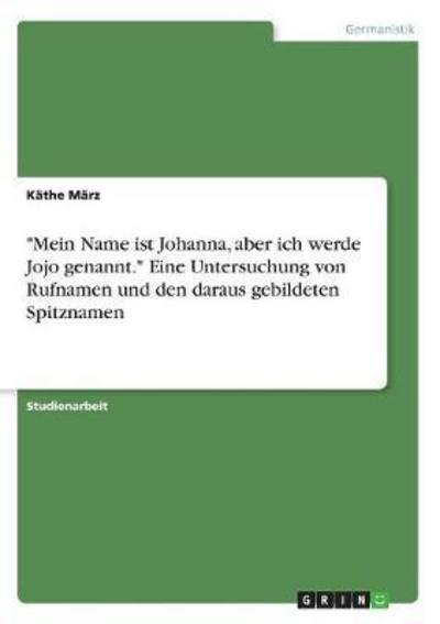 Cover for März · &quot;Mein Name ist Johanna, aber ich w (Bog)