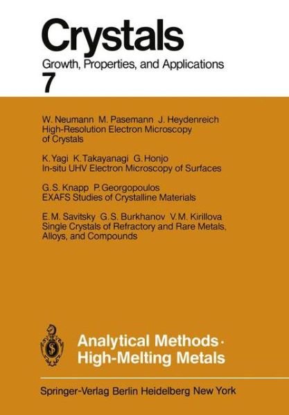 Cover for G S Burkhanov · Analytical Methods High-Melting Metals - Crystals (Paperback Book) [Softcover reprint of the original 1st ed. 1982 edition] (2011)