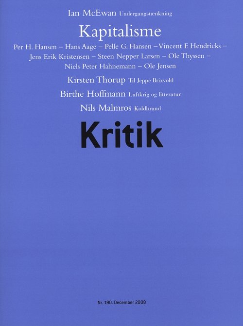 Cover for Frederik Stjernfelt; Lasse Horne Kjældgaard · Kritik, 41. årgang, nr. 190 (Hæftet bog) [1. udgave] (2008)