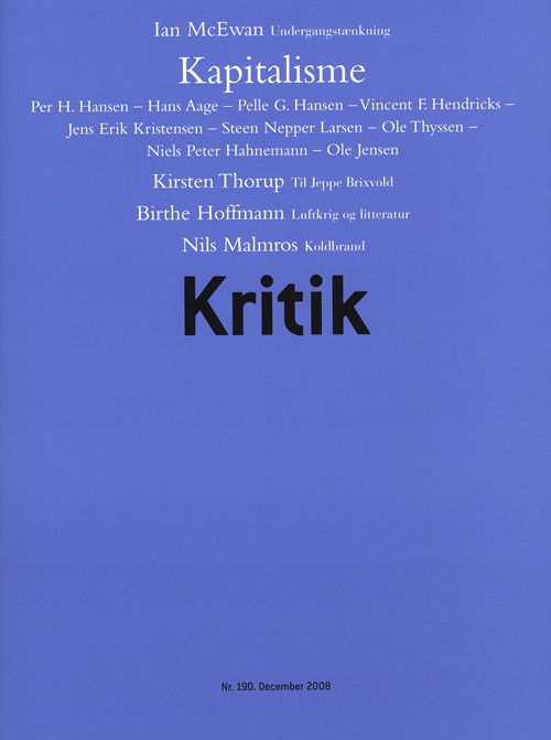 Cover for Frederik Stjernfelt; Lasse Horne Kjældgaard · Kritik, 41. årgang, nr. 190 (Sewn Spine Book) [1er édition] (2008)