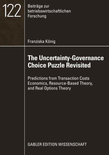 Cover for Franziska Konig · The Uncertainty-Governance Choice Puzzle Revisited: Predictions from Transaction Costs Economics, Resource-Based Theory, and Real Options Theory - Beitrage zur betriebswirtschaftlichen Forschung (Pocketbok) [2009 edition] (2009)