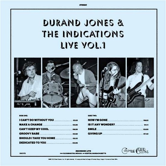 Cover for Jones, Durand &amp; the Indications · Live Vol. 1 (Coloured Vinyl) (LP) [Coloured edition] (2019)