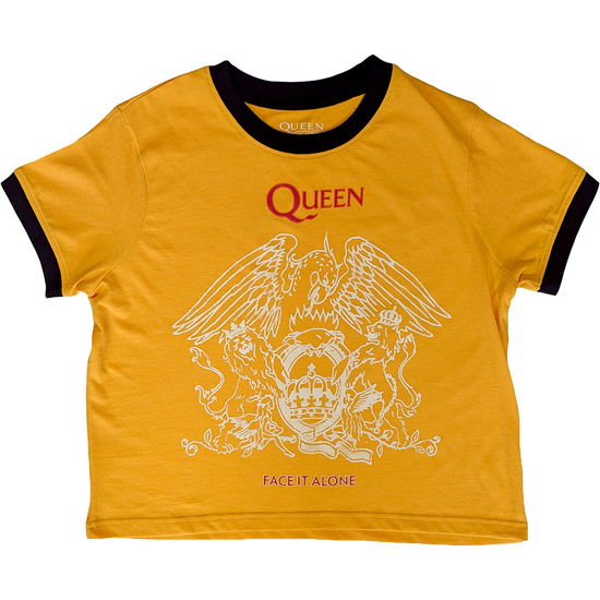 Cover for Queen · Queen Unisex Crop Top: Face It Alone Crest Ringer (Yellow) (CLOTHES) [size S] (2025)