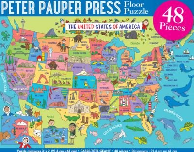 Cover for Peter Pauper Press · USA Map Kids' Floor Puzzle - Fun and educational! Learn geography, state capitols, and historic landmarks. (Hardcover Book) (2020)