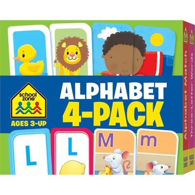 School Zone - Alphabet Flash Cards 4 Pack - Ages 3 and Up, Preschool to Kindergarten, Lowercase and Uppercase Letters, Letter-Picture Recognition, Beginning Sounds, and More - School Zone - Books - School Zone Publishing - 9781601599339 - August 3, 2015