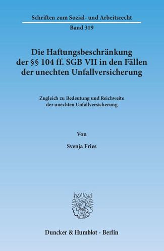 Cover for Fries · Die Haftungsbeschränkung der §§ 1 (Book) (2013)