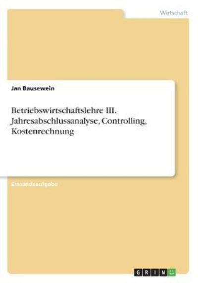 Cover for Bausewein · Betriebswirtschaftslehre III. (Book)