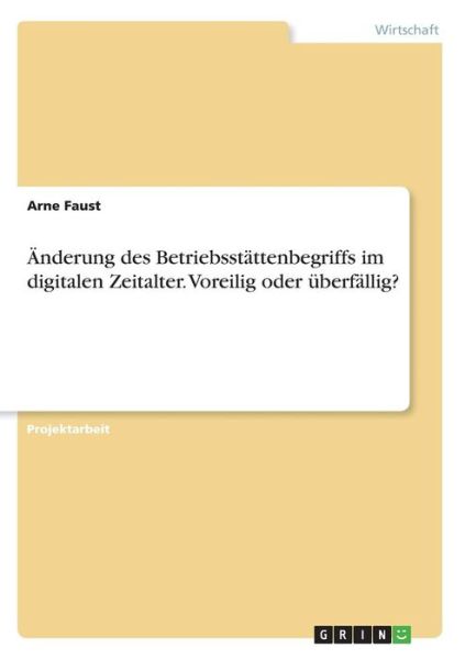 Cover for Faust · Änderung des Betriebsstättenbegri (Buch)