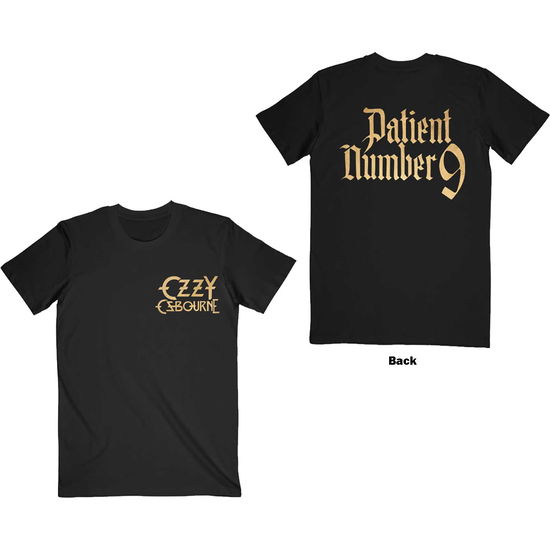 Ozzy Osbourne Unisex T-Shirt: Patient No. 9 Gold Logo (Back Print) - Ozzy Osbourne - Koopwaar -  - 5056561046341 - 