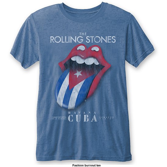 Cover for The Rolling Stones · The Rolling Stones Unisex T-Shirt: Havana Cuba (Burnout) (T-shirt) [size S] [Blue - Unisex edition]