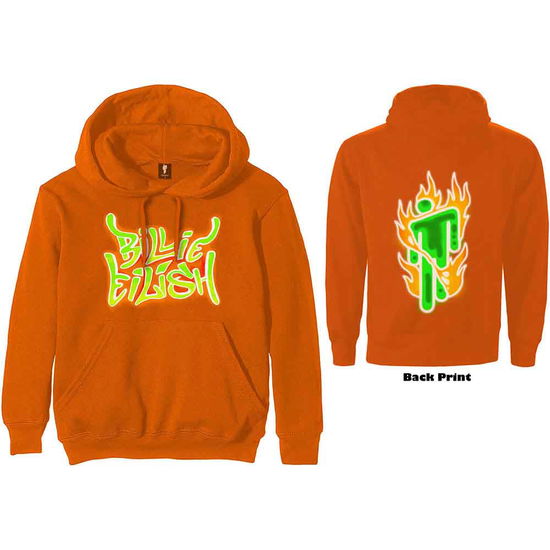 Cover for Billie Eilish · Billie Eilish Unisex Pullover Hoodie: Airbrush Flames Blohsh (Orange) (Back Print) (Hoodie)