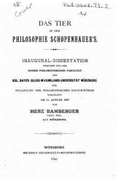 Cover for Herz Bamberger · Das tier in der philosophie Schopenhauer's (Paperback Book) (2015)