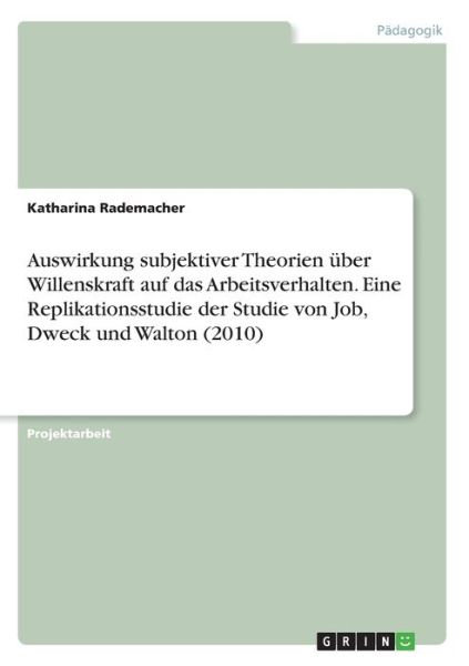 Cover for Rademacher · Auswirkung subjektiver Theor (Book)