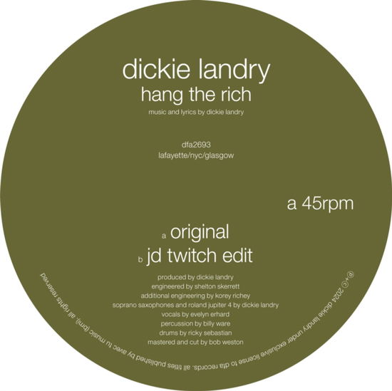 Cover for Dickie Landry · Hang The Rich (VINYL) (2024)