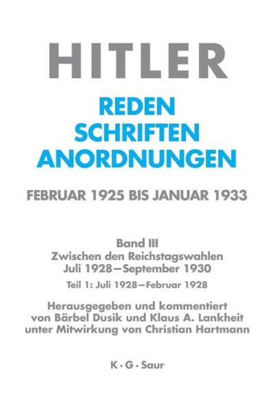 Cover for Adolf Hitler · Juli 1928 - Februar 1929 (Bok) (1993)