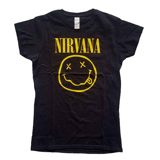 Cover for Nirvana · Nirvana Ladies T-Shirt: Yellow Happy Face (T-shirt) [size M] [Black - Ladies edition] (2017)