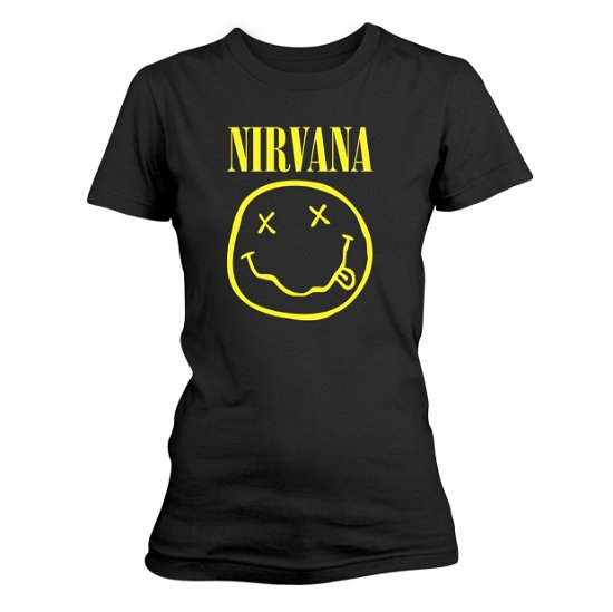 Cover for Nirvana · Nirvana Ladies T-Shirt: Yellow Happy Face (T-shirt) [size M] [Black - Ladies edition] (2017)