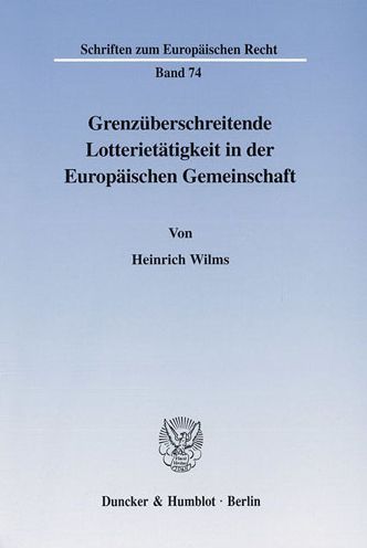 Cover for Wilms · Grenzüberschreitende Lotterietäti (Book) (2001)