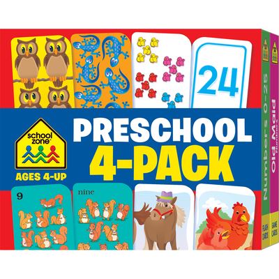 Cover for School Zone · School Zone - Preschool Flash Cards 4 Pack - Ages 4 and Up, Kids' Games, Puzzles, Shapes, Colors, Numbers, Readiness Skills, and More (Paperback Book) (2016)