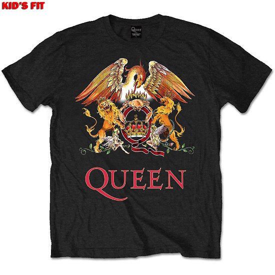 Cover for Queen · Queen Kids T-Shirt: Classic Crest (11-12 Years) (T-shirt) [size 11-12yrs] [Black - Kids edition]