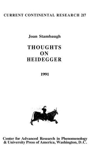 Cover for Joan Stambaugh · Thoughts on Heidegger: Current Continental Research (Hardcover Book) (1991)