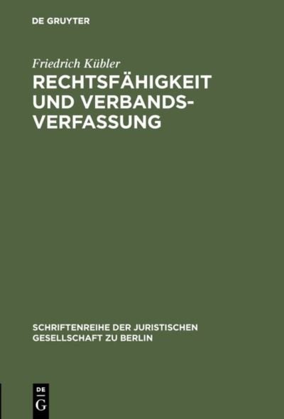 Cover for Kübler · Rechtsfähigkeit und Verbandsverf (Bog) (1971)
